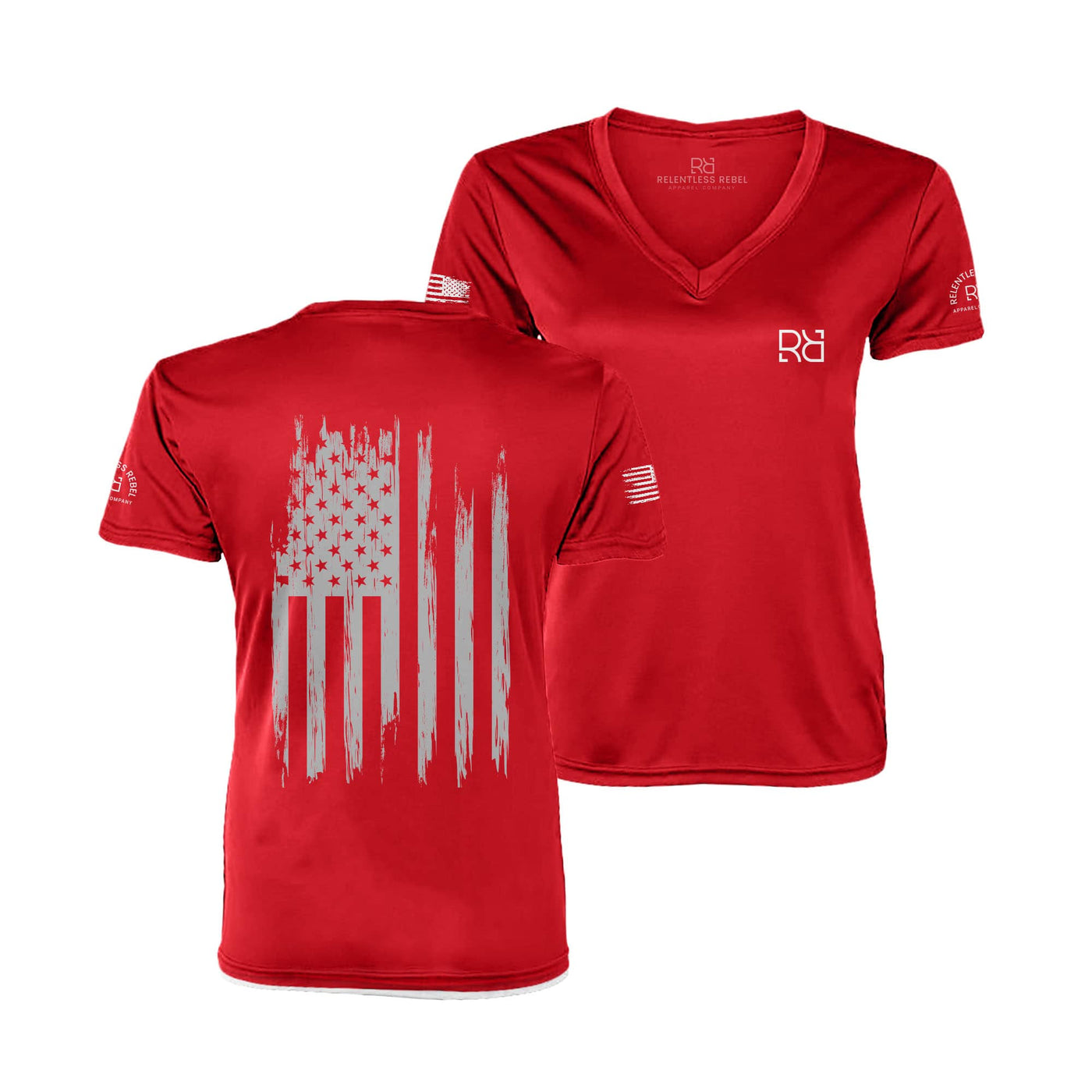 Red Rebel Patriot Flag V-Neck Women's Dry Fit Tee