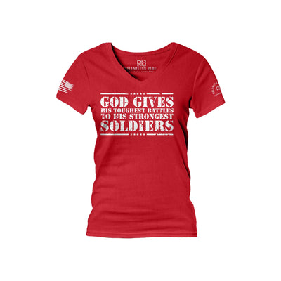 Red God Gives His Toughest Battles Women's V-Neck Tee