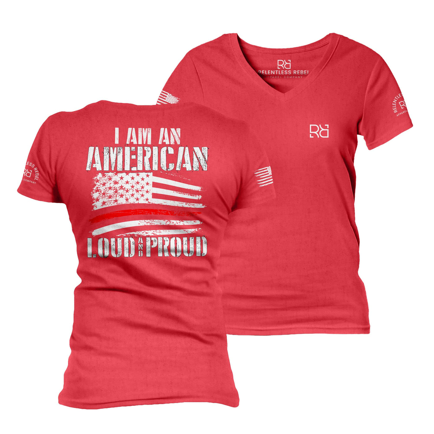 Red I Am An American Loud and Proud Women's V-Neck Tee