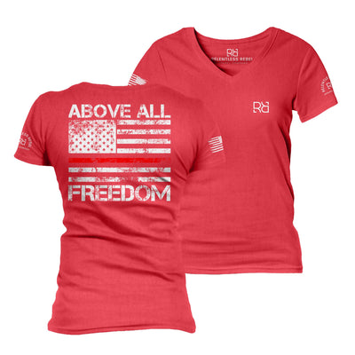 Red Above all Freedom Women's V-Neck Tee