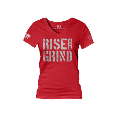 Red Rise and Grind Women's V-Neck Tee