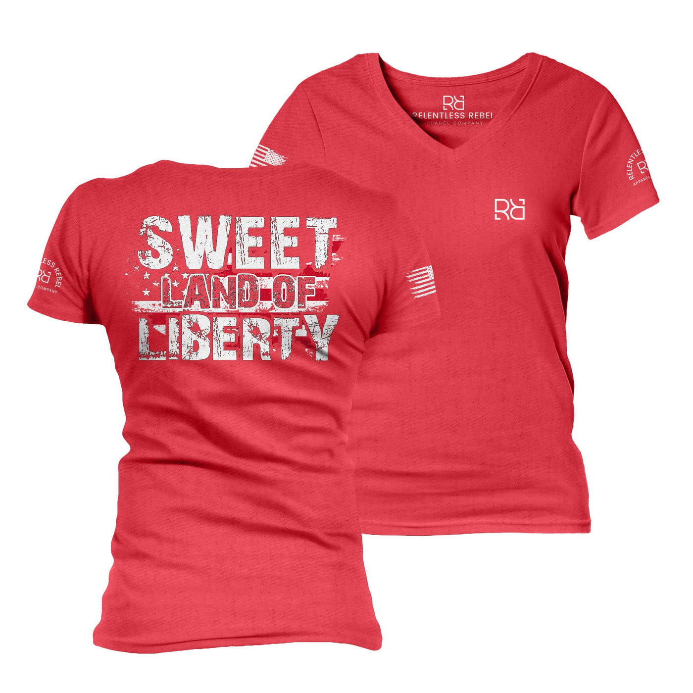 Red Sweet Land of Liberty Women's V-Neck Tee