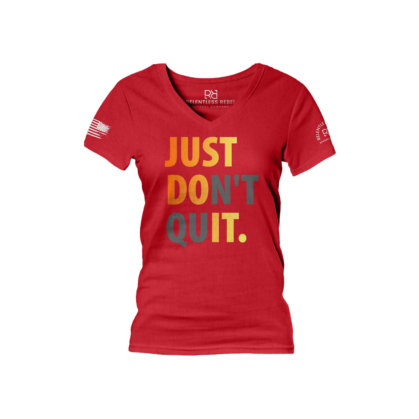 Red Just Don't Quit Women's V-Neck Tee