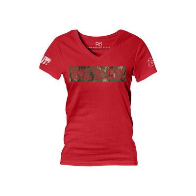 Red Take the Risk or Lose the Chance Women's V-Neck Tee