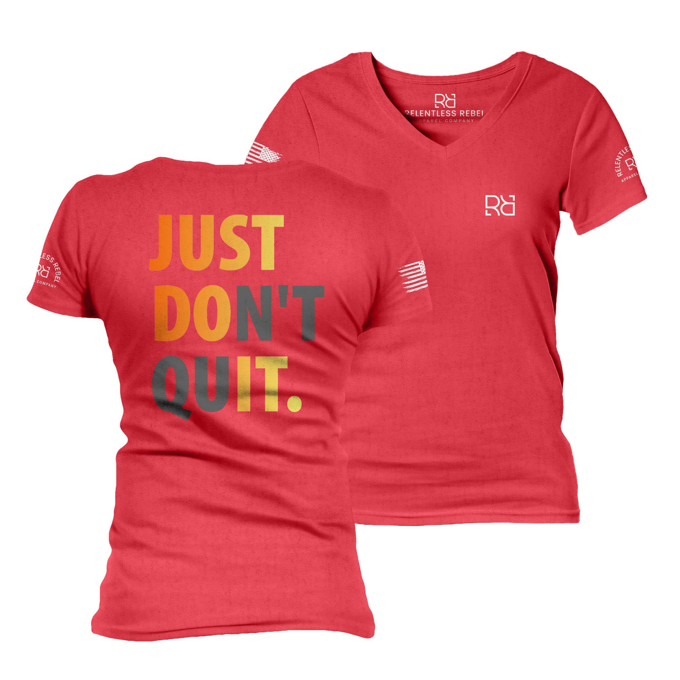 Red Just Don't Quit Women's V-Neck Tee