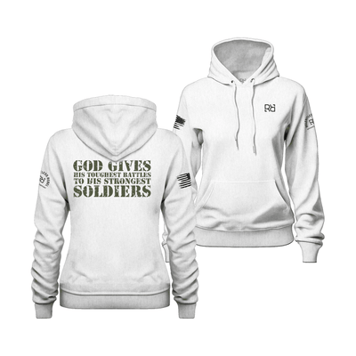 God Gives His Toughest Battles Relentless White Women's Hoodie