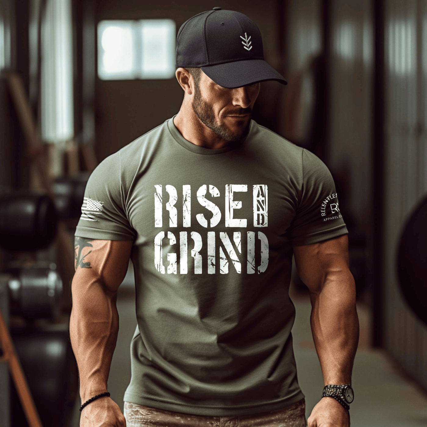 Military Green Rise and Grind Men's Tee