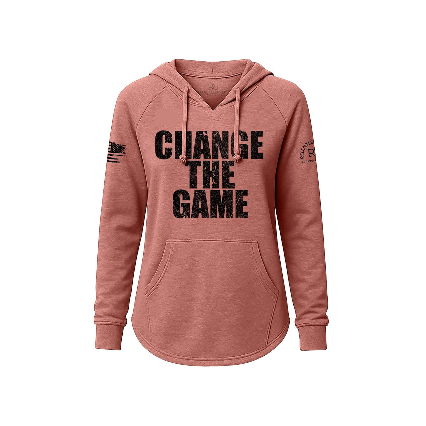 Pink hoodie with 'CHANGE THE GAME' text on a white background