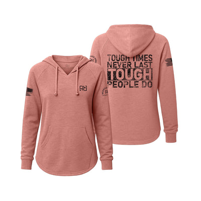 Pink hoodie with text on front and back on a white background