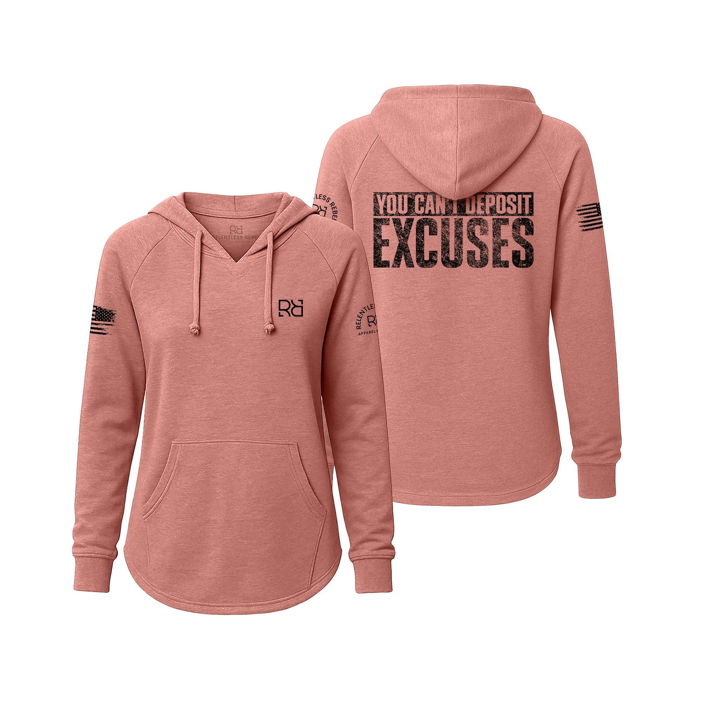 Pink hoodie with text on the back on a white background