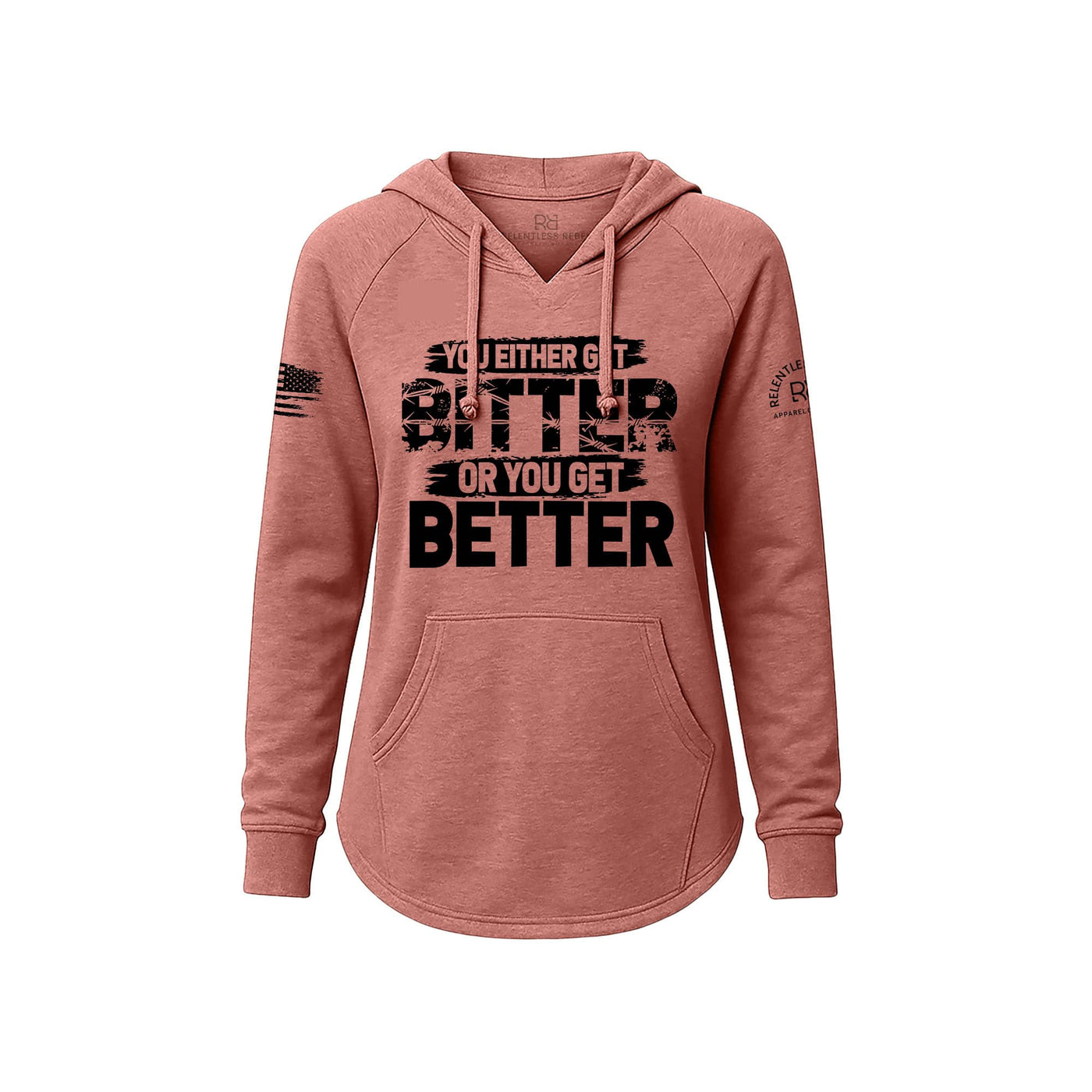 Pink hoodie with motivational text on a white background
