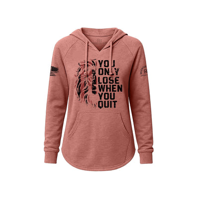 Pink hoodie with motivational quote and tiger design on a white background