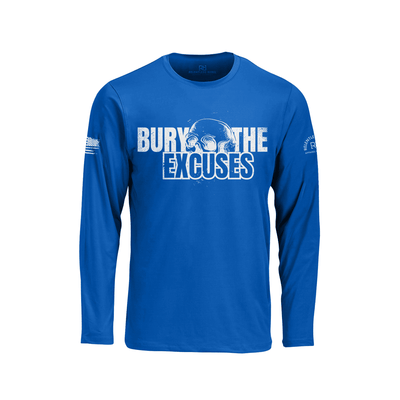 Royal long-sleeve shirt with 'Bury The Excuses' text on a white background