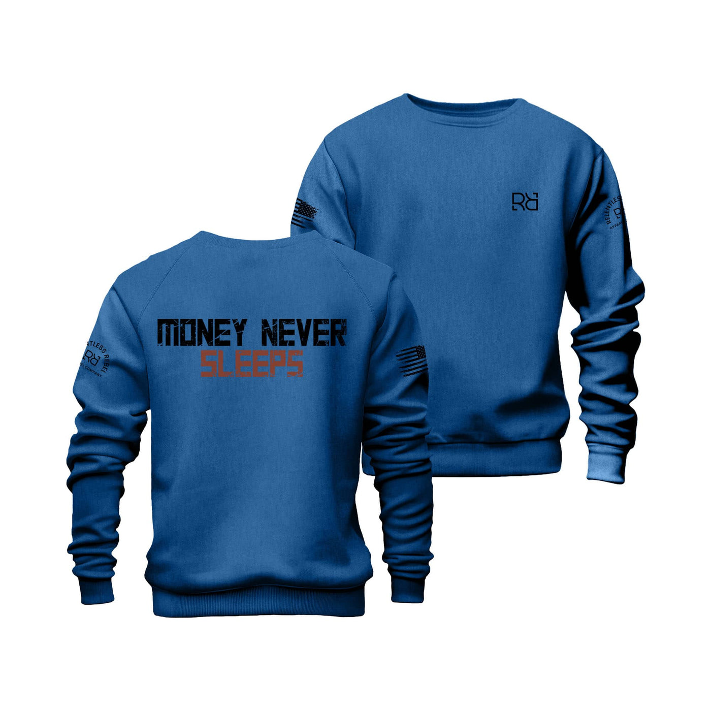 Royal Heather Money Never Sleeps Crew Neck Sweatshirt