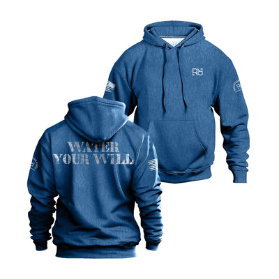 Royal hoodie with front and back views on a white background