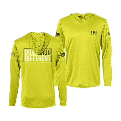 Built Different | Men's Dry Fit Hooded Long Sleeve | UPF50 Safety Green