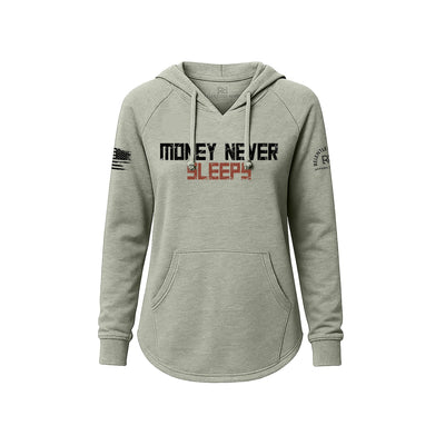 Sage Women's Wave Hoodie with Money Never Sleeps on the front