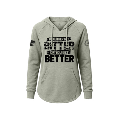 Sage hoodie with text design on a white background