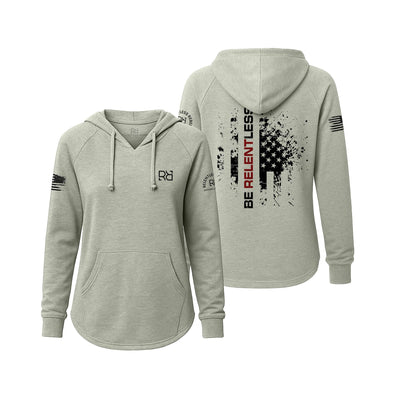 Sage hoodie with front and back designs on a white background