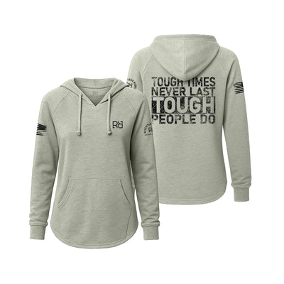 Sage hoodie with text on front and back on a white background