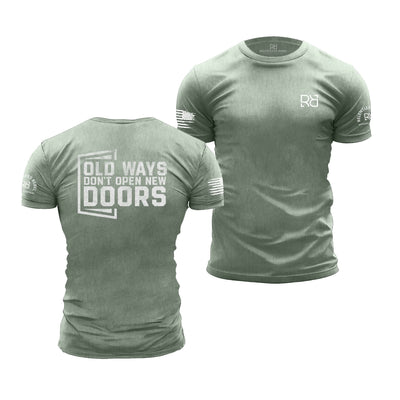 Heather Sage Men's Old Ways Don't Open New Doors Back Design Tee