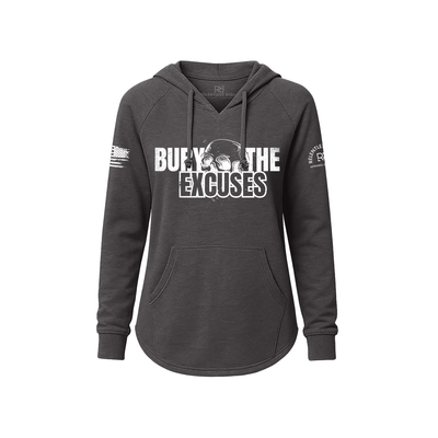 Shadow hoodie with 'Burn the Excuses' text on a white background