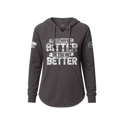 Dark gray hoodie with motivational text on a white background