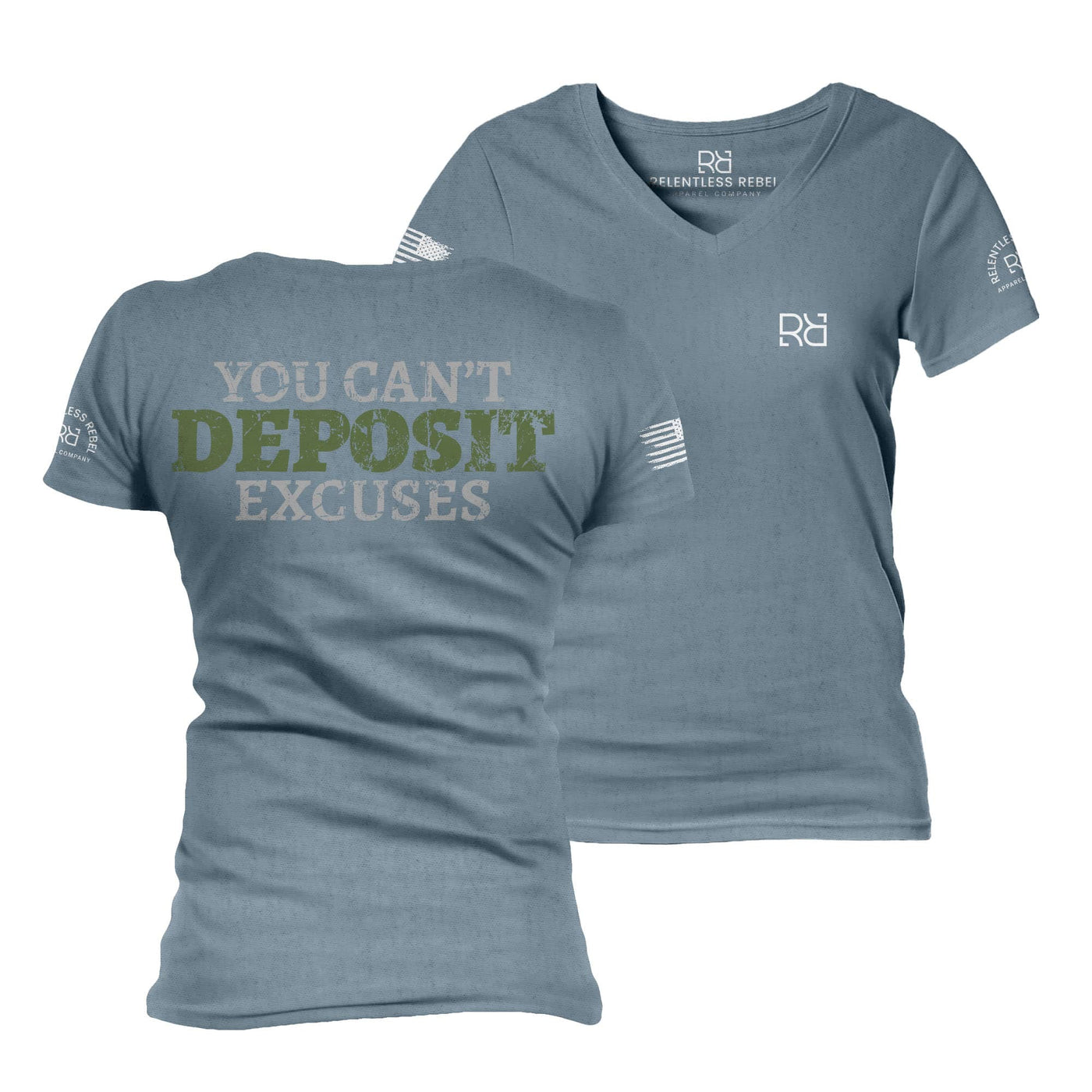 Slate You Can't Deposit Excuses Women's V-Neck Tee