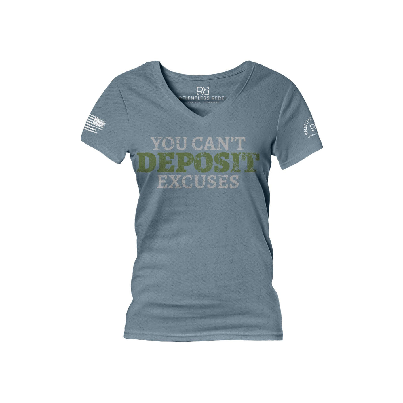 Slate You Can't Deposit Excuses Women's V-Neck Tee