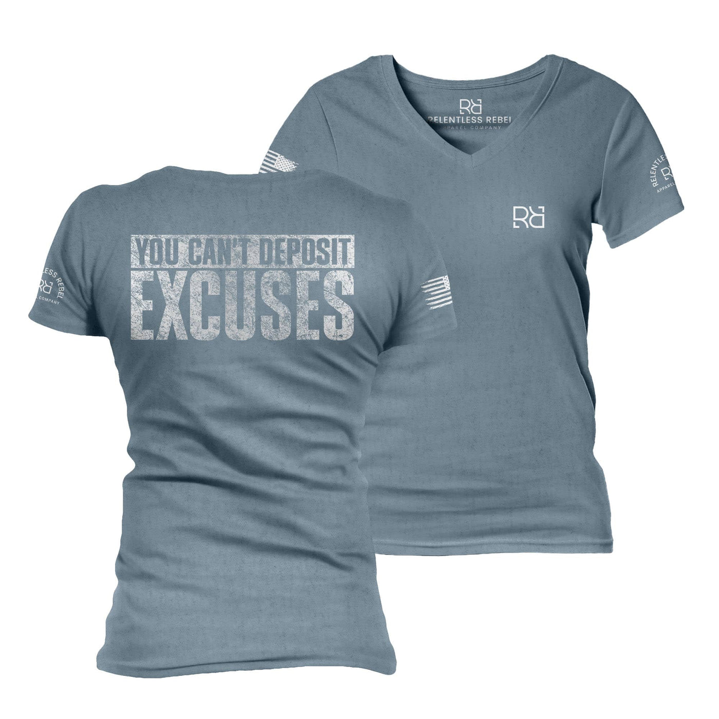 Slate You Can't Deposit Excuses Women's V-Neck Tee