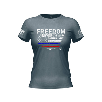 Slate t-shirt with 'Freedom is Never Free' text and American flag design on a white background