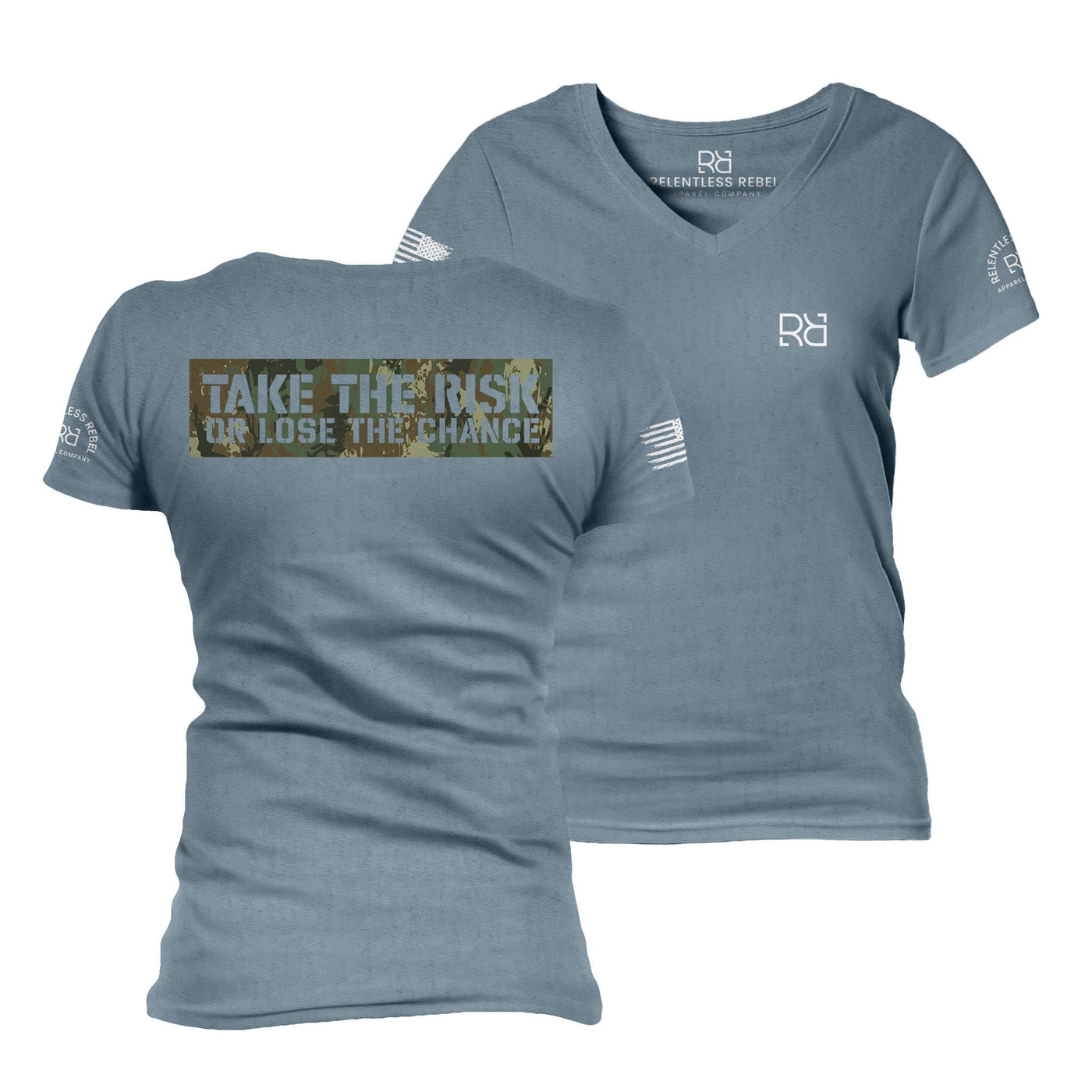 Slate Take the Risk or Lose the Chance Women's V-Neck Tee