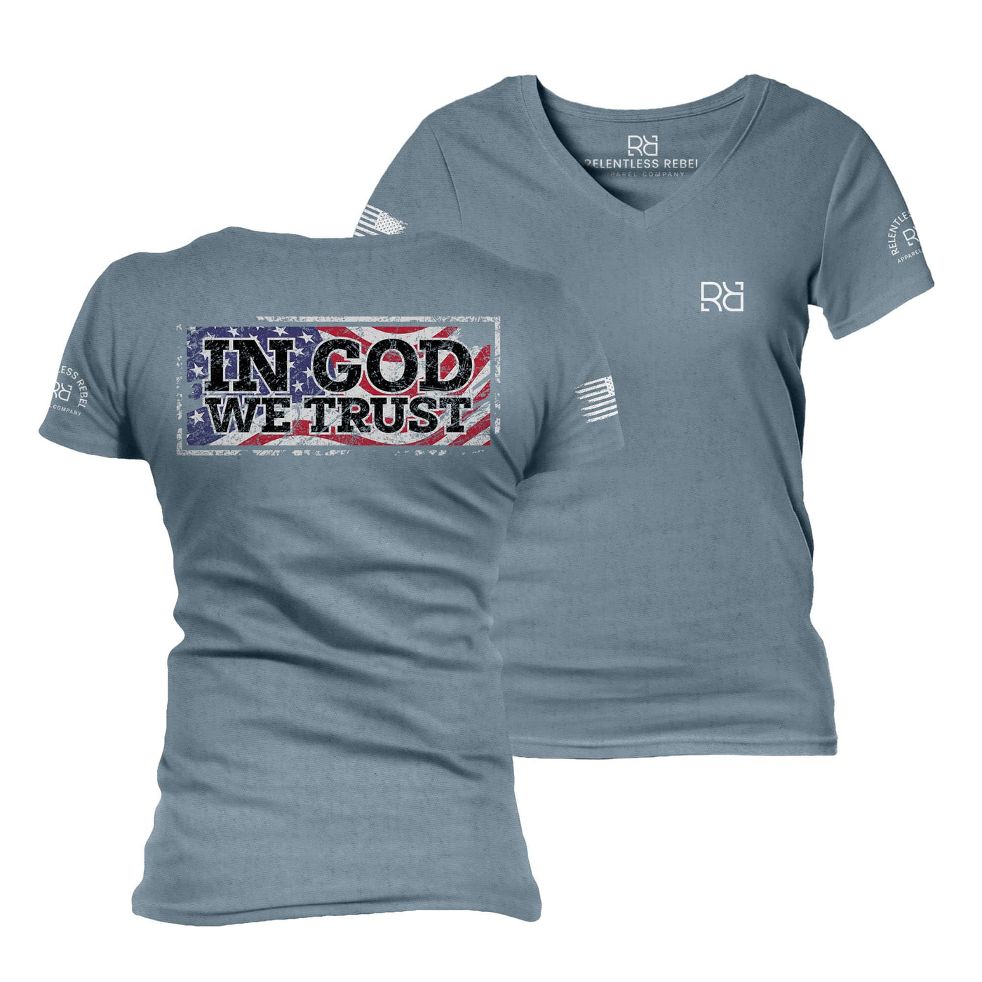 Slate In God we Trust Women's V-Neck Tee