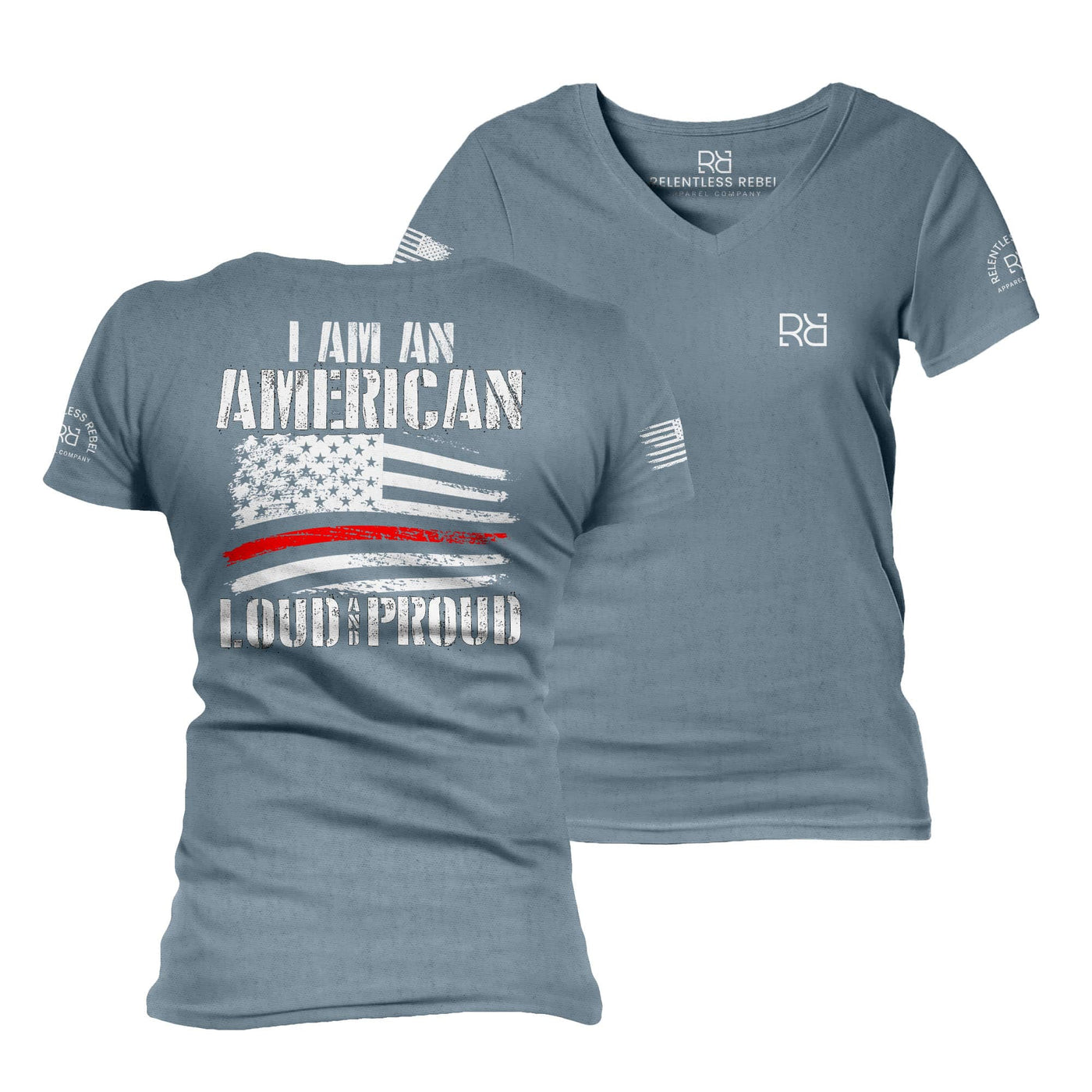 Slate I Am An American Loud and Proud Women's V-Neck Tee