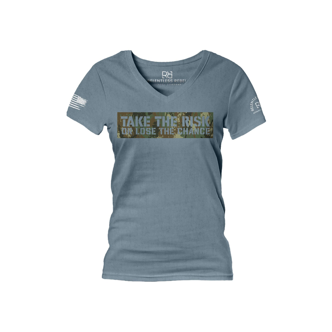 Slate Take the Risk or Lose the Chance Women's V-Neck Tee