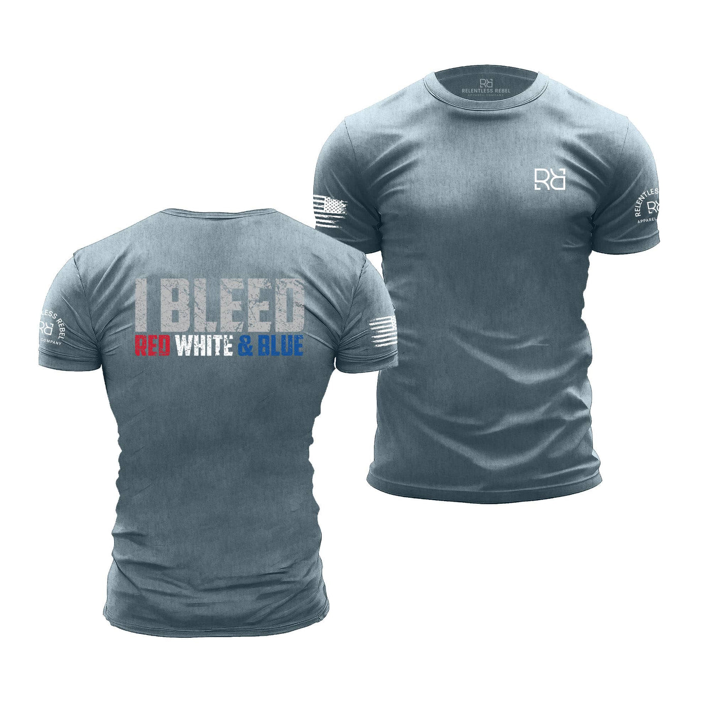 Heather Slate Men's I Bleed Red White & Blue Back Design Tee