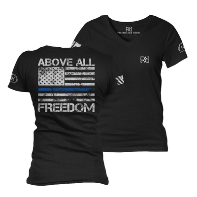 Above All Freedom Solid Black Women's VNeck Tee