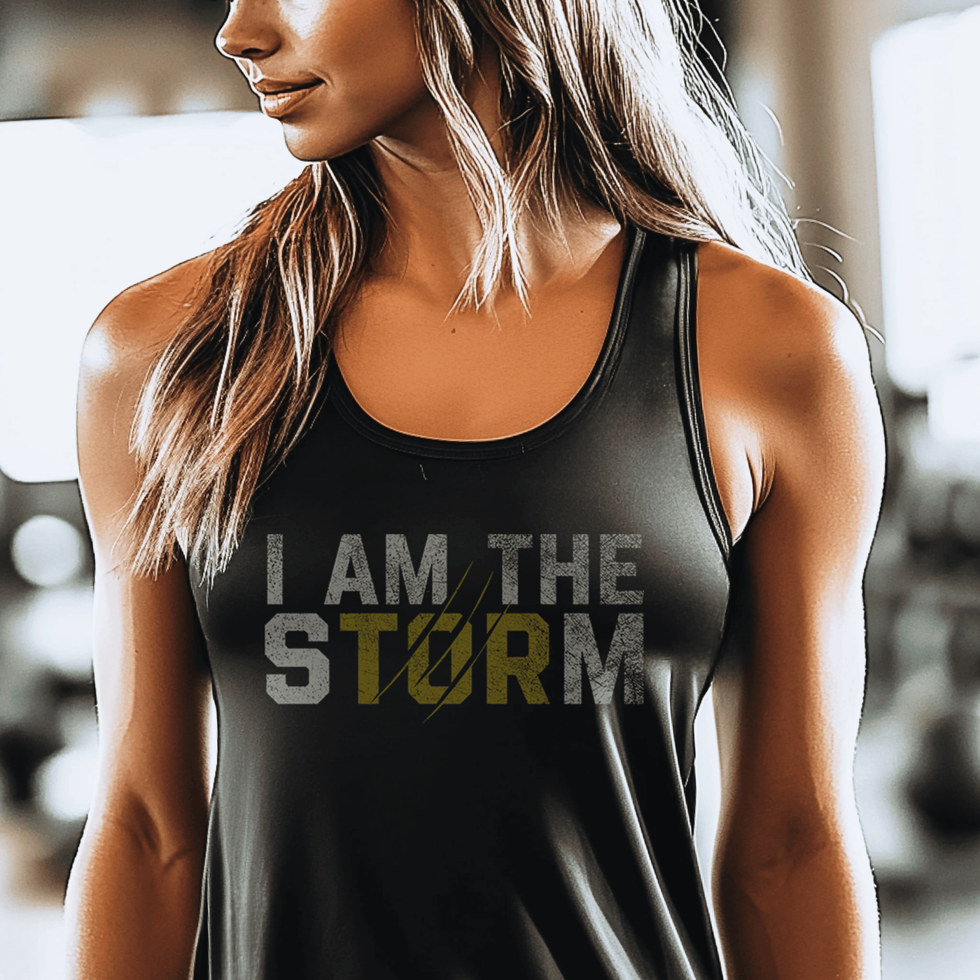 Black I Am The Storm Women's Racerback Tank