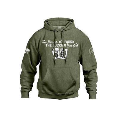 Military Green Men's The Harder You Work Front Design Hoodie
