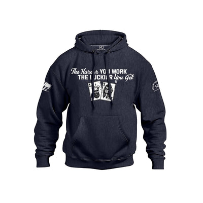 Heather Navy Men's The Harder You Work Front Design Hoodie