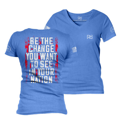 True Royal Be the Change Women's V-Neck Tee