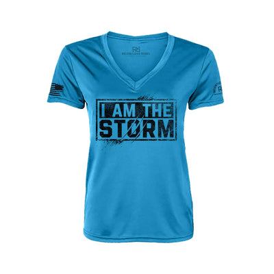 I Am The Storm Turquoise Women's V-Neck Dry Fit Tee