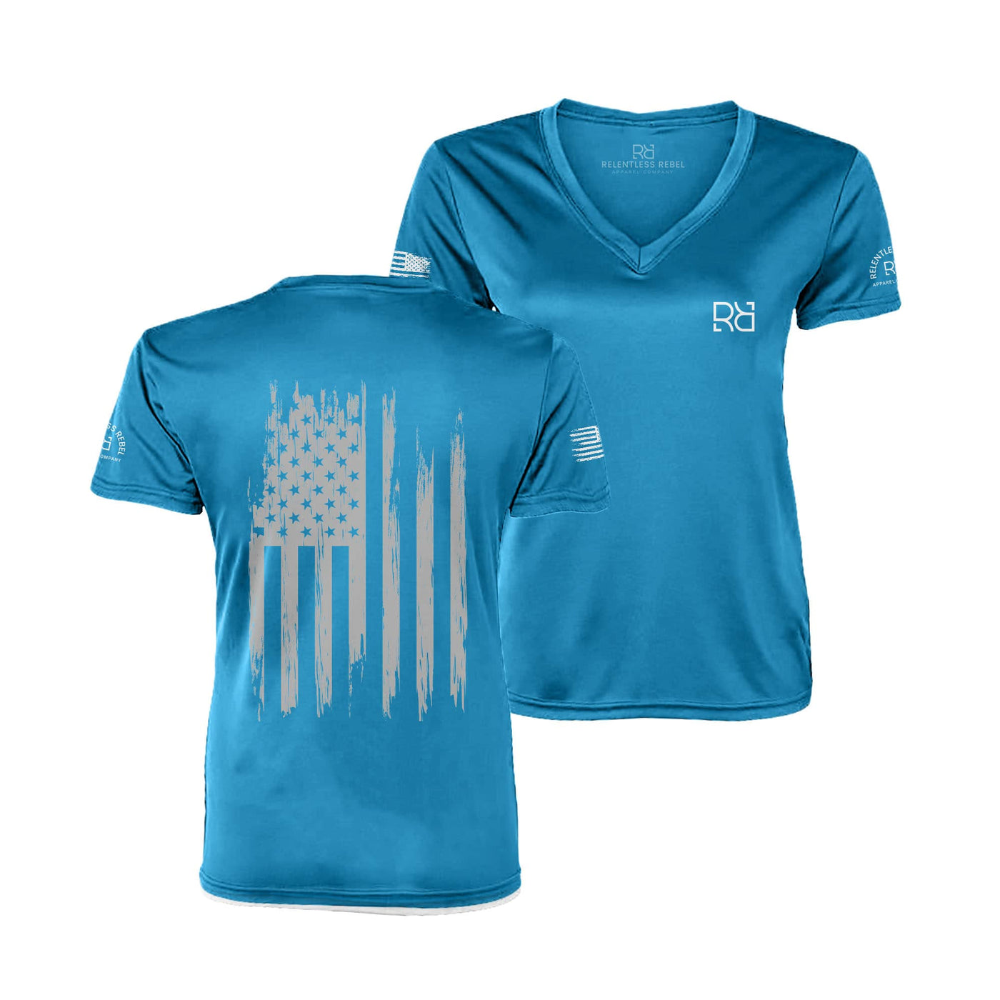 Turquoise Rebel Patriot Flag V-Neck Women's Dry Fit Tee