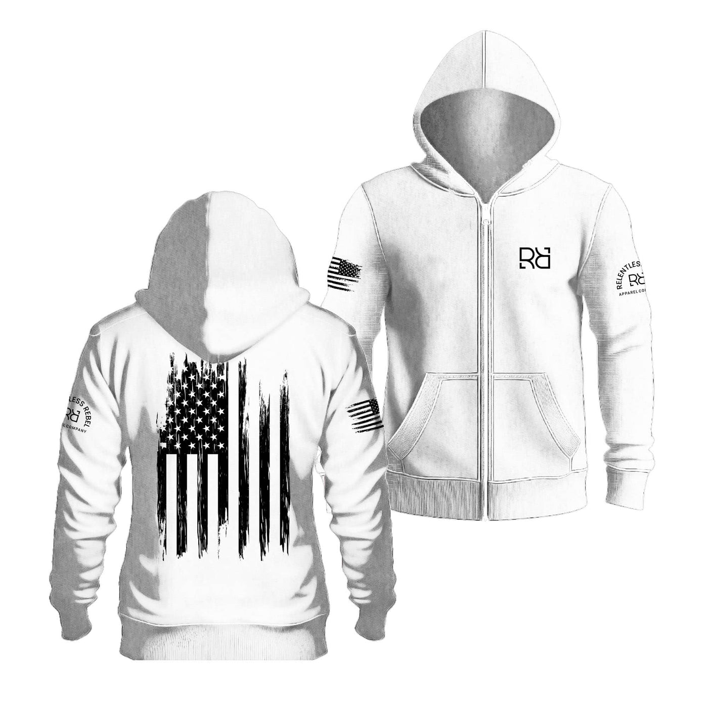 White Rebel Patriot Flag Zip Up Hoodie