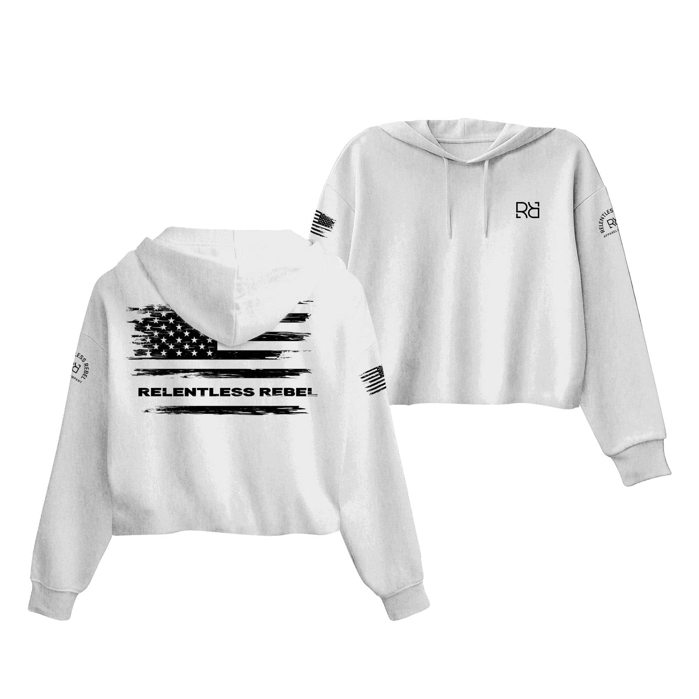 White Relentless Rebel Flag Women's Cropped Hoodie