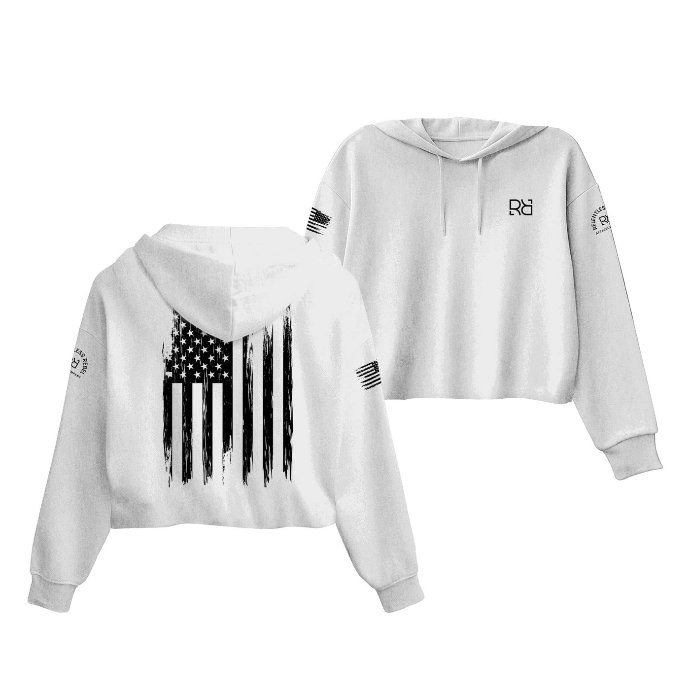 White Rebel Patriot Flag Women's Cropped Hoodie