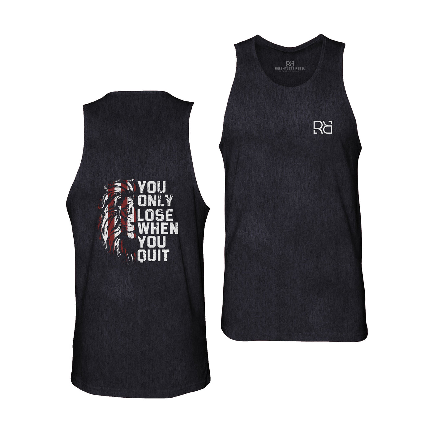 Solid Black Men's You Only Lose When You Quit Back Design Tank Top
