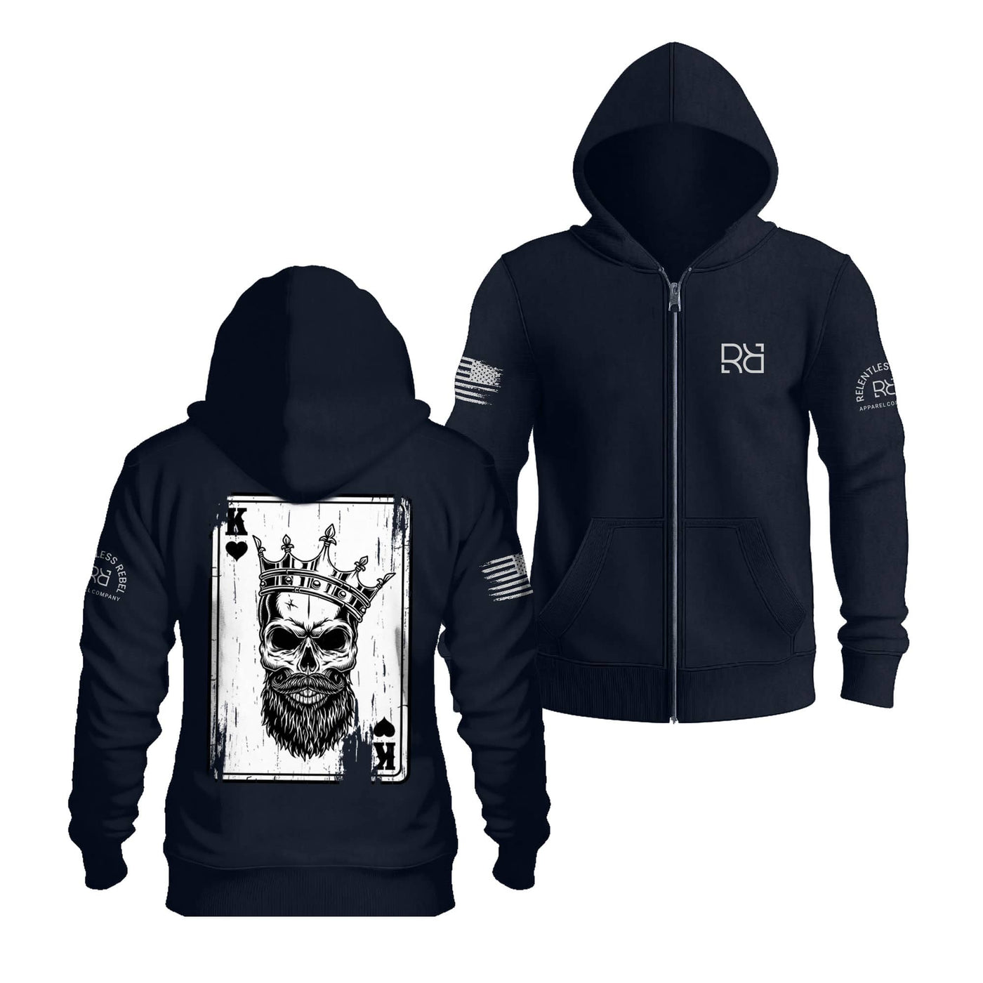 Navy Blue Rebel King - Rebel Ace Back Design Zip Up Hoodie