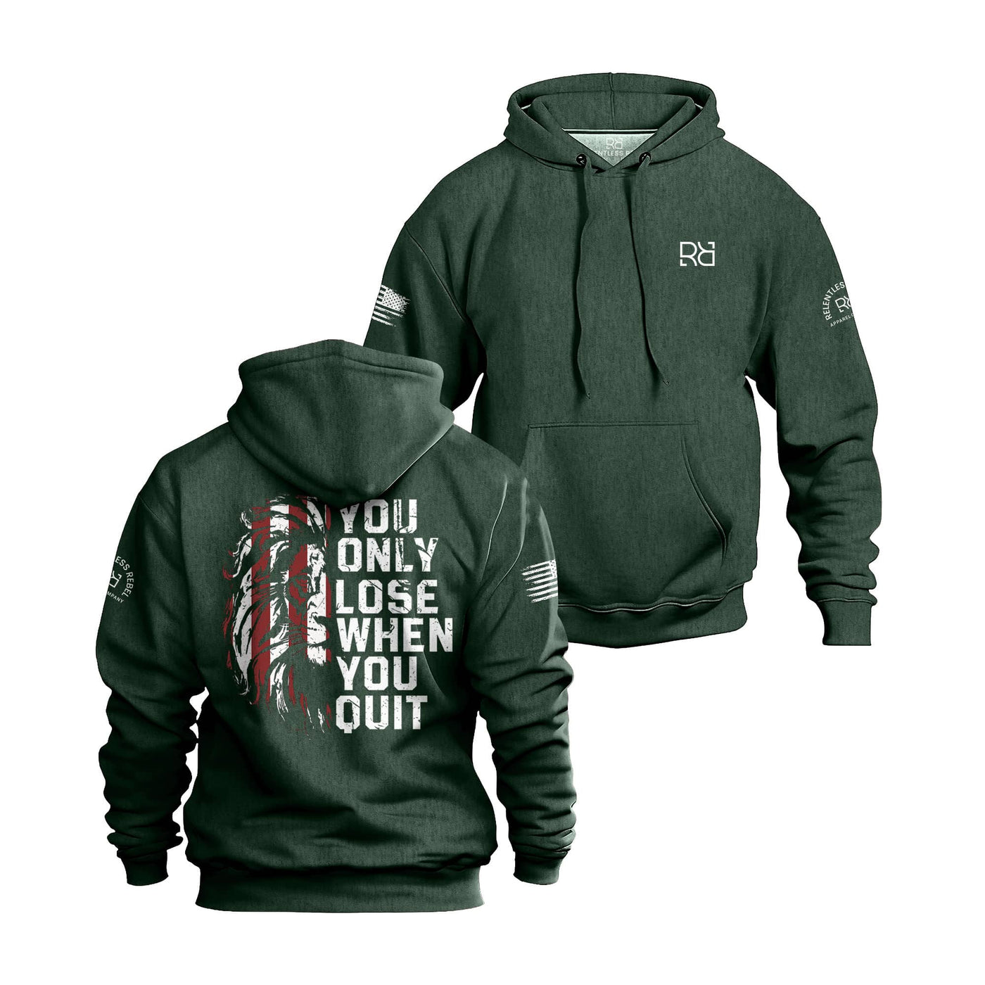 Alpine Green Men's You Only Lose When You Quit Back Design Hoodie