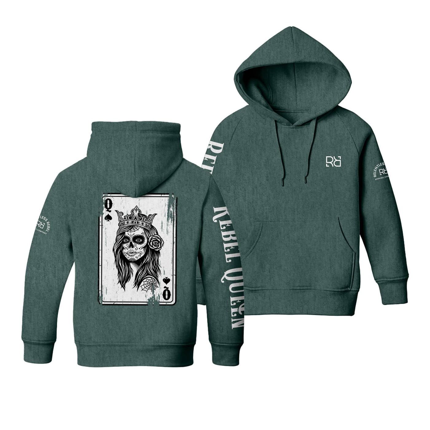 Alpine Green Youth Rebel 'Mini' Queen - Rebel Ace Sleeve & Back Design Hoodie